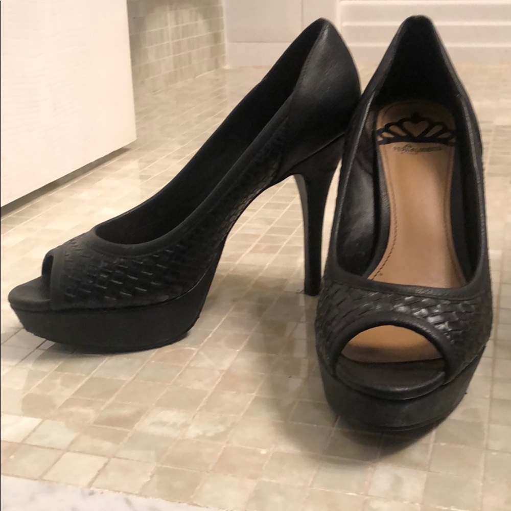 Leather peep toe heels